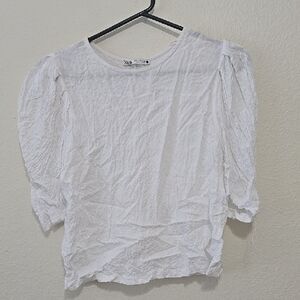Zara White Puff Sleeve Top S